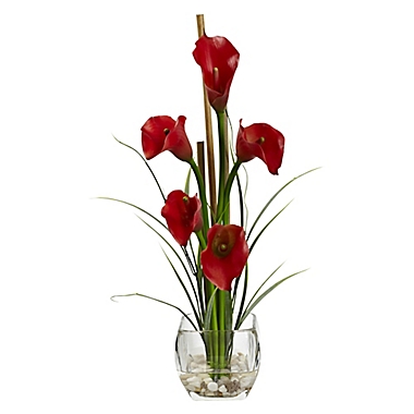 Nearly Natural 1347 Red Calla Lily with Large Cylinder Vase