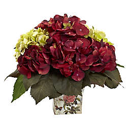 Nearly Natural™ 11-Inch Green/Burgundy Hydrangeas in Floral Planter