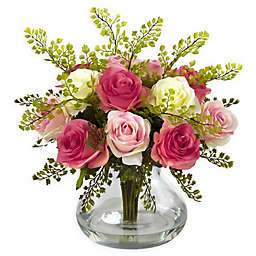 Nearly Natural Artificial Multicolor Rose & Maiden Hair Arrangement in Vase