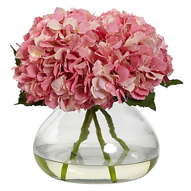 Nearly Natural 9-inch Large Faux Blooming Hydrangea with Glass Vase. View a larger version of this product image.