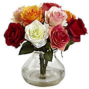 Nearly Natural 11-Inch Rose Artificial Arrangement with Glass Vase