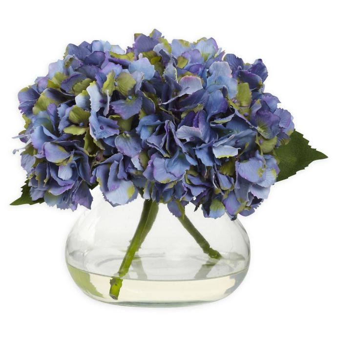 Nearly Natural Artificial Blooming Hydrangea Arrangement In Vase Bed Bath Beyond