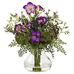Nearly Natural Mixed Morning Glory Floral Arrangement with Vase