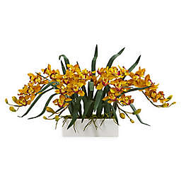 Nearly Natural 15-Inch Cymbidium Orchid Floral Arrangement in Vase
