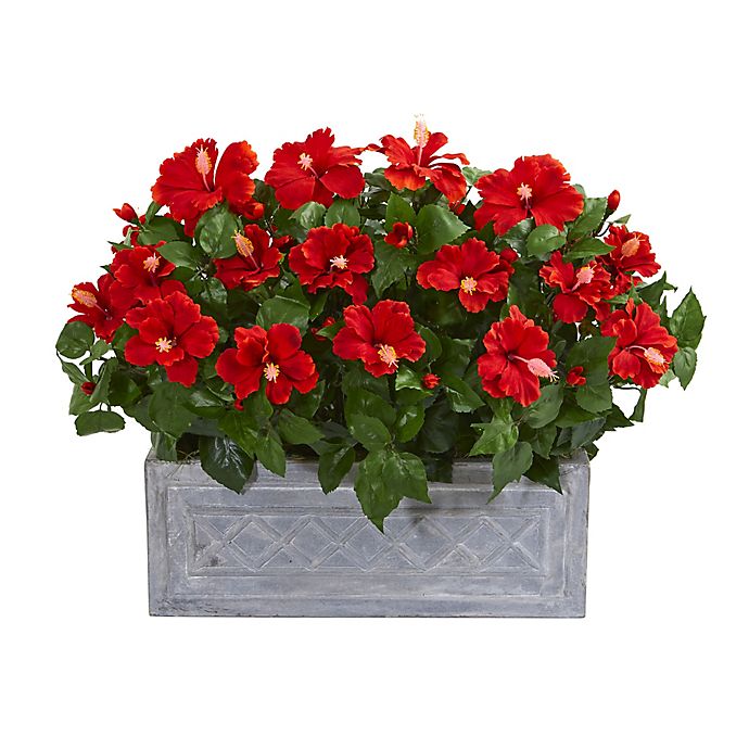 Nearly Natural Artificial Hibiscus Arrangement in Planter | Bed Bath ...