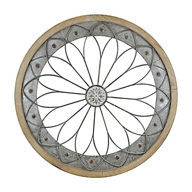 32-Inch x 32-Inch Round Metal and Wood Wall Art in Distressed White. View a larger version of this product image.