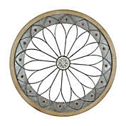32-Inch x 32-Inch Round Metal and Wood Wall Art in Distressed White