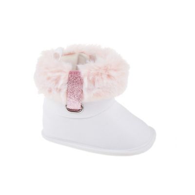 Stepping Stones Size 0-3M Boot with Faux Fur Trim in White