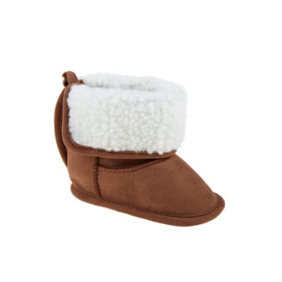 Stepping Stones Size 0-3M Faux Suede Sherpa Booties in Chestnut