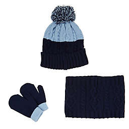 First Steps Size 2T-4T 3-Piece Cable Knit Cap, Scarf, and Mittens Set in Navy