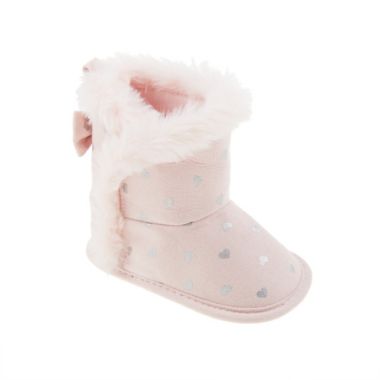 First Steps Size 3-6M Faux Fur and Hearts Boot in Blush. View a larger version of this product image.