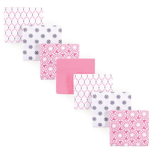 Alternate image 1 for Hudson Baby® 7-Pack Medallion Flannel Receiving Blankets in Pink