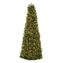 Nearly Natural 39-Inch Pre-Lit Conical Boxwood Shrub
