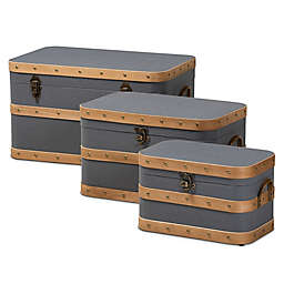 Baxton Studio™ Herve 3-Piece Storage Trunk Set in Grey/Oak Brown