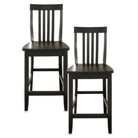 Crosley School House Bar Stools Set Of, Black Wooden Counter Stools With Backs