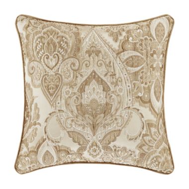 J. Queen New York™ Sandstone Damask Square Throw Pillow in Beige | Bed ...