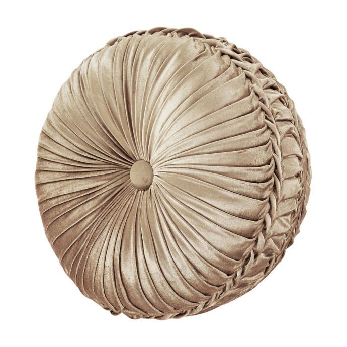 J. Queen New York™ Sandstone Tufted Round Throw Pillow in Beige Bed
