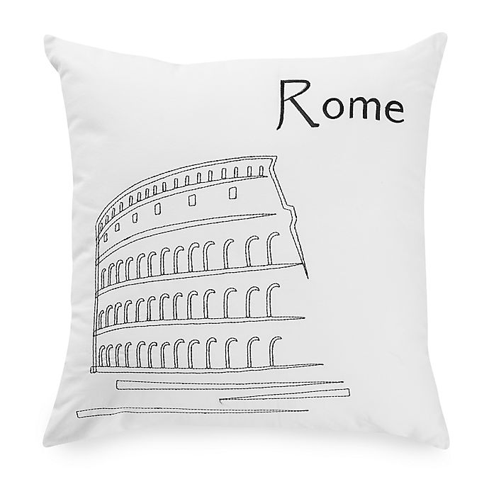 Passport Postcard Rome Square Throw Pillow In Black White Bed