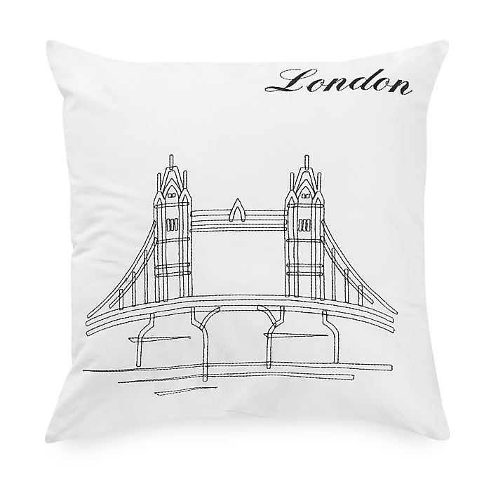 Passport Postcard London Square Throw Pillow In Black White Bed