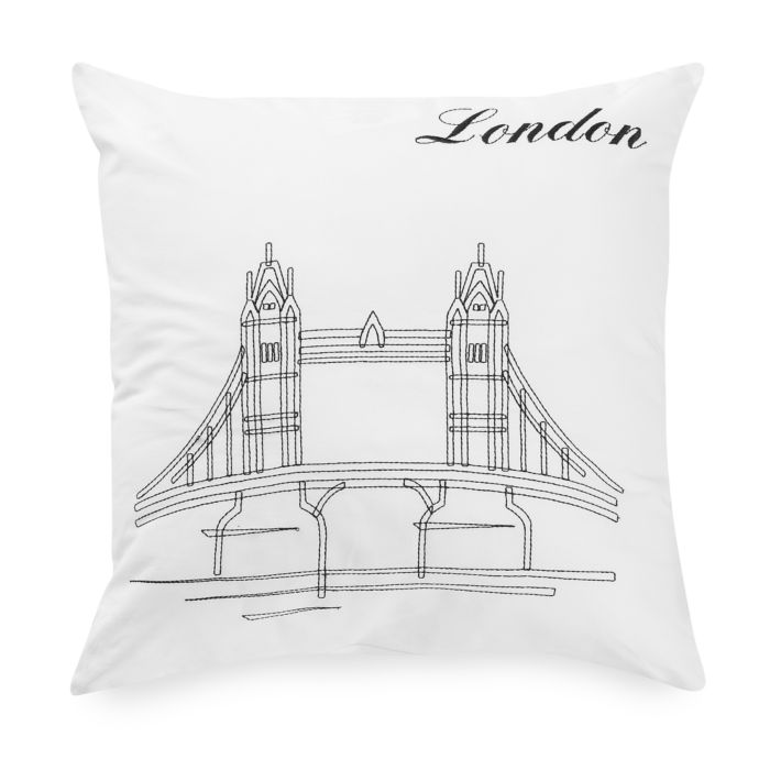 Passport Postcard London Square Throw Pillow In Black White Bed