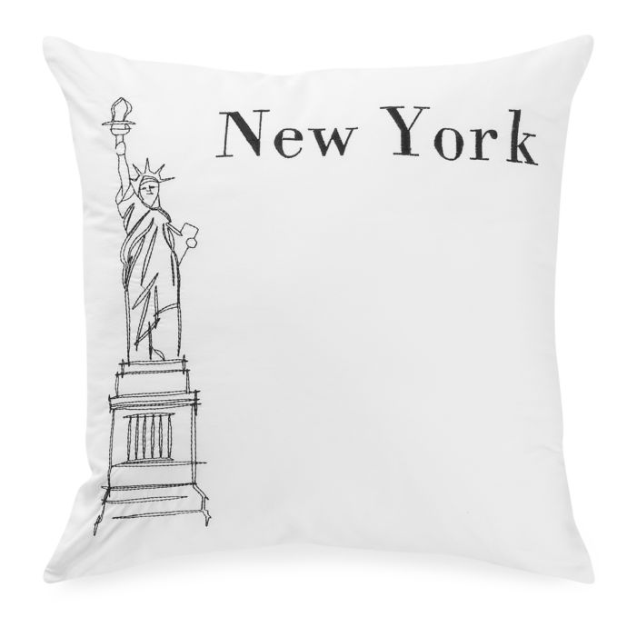 Passport Postcard New York Square Throw Pillow In Black White