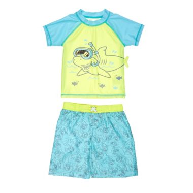FreeStyle 2-Piece Shark Fun Rashguard Set in Yellow/Blue. View a larger version of this product image.