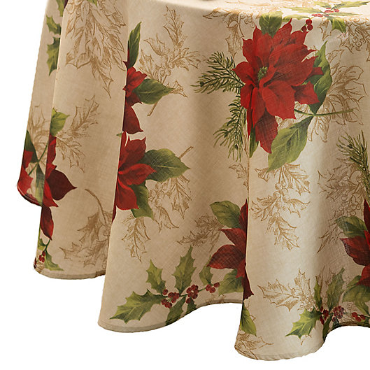 Green Poinsettia Scroll Christmas Holiday Tablecloth 52" by 70" Oblong 