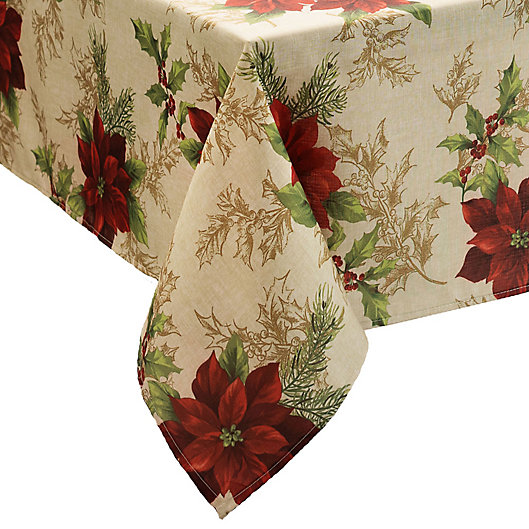 Alternate image 1 for Holiday Festive Poinsettia Tablecloth