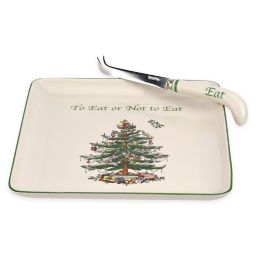 Spode Christmas Tree Cranberry Server With Slotted Spoon | Bed Bath