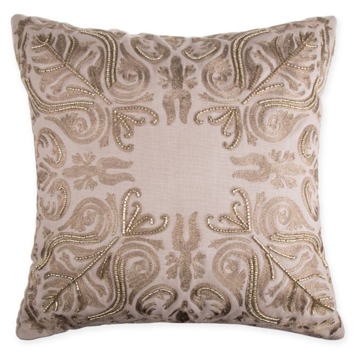 Beaded Damask Square Throw Pillow in Gold Bed Bath and Beyond Canada