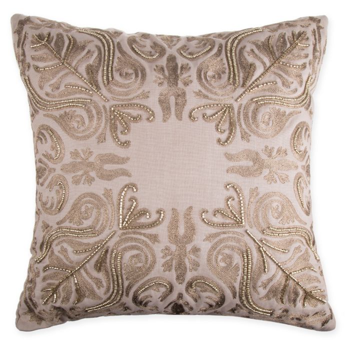 Beaded Damask Square Throw Pillow in Gold | Bed Bath and Beyond Canada