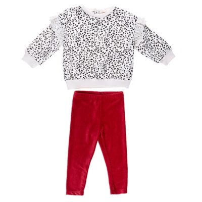 Jessica Simpson 2-Piece Leopard Ruffle Drop Shoulder Top and Pull-On Legging Set