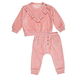 Jessica Simpson Size 2-Piece Ruffle Drop Shoulder Top and Jogger Pant Set in Rose