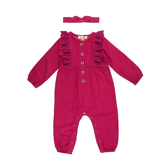 Alternate image 1 for Jessica Simpson Woven Double Face Pucker Jumper with Headband in Fuchsia