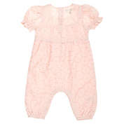 Jessica Simpson Puff Sleeve Smocked Neck Eyelet Romper in Light Pink