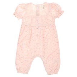 Jessica Simpson Size 0-3M Puff Sleeve Smocked Neck Eyelet Romper in Light Pink