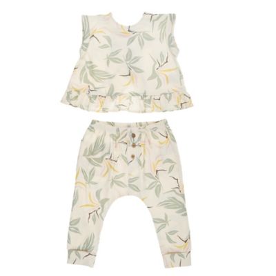 Jessica Simpson 2-Piece Floral Print Ruffle Back Slub Jersey Pant Set