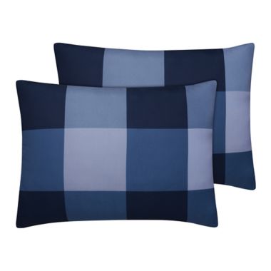 Simply Essential&trade; Block Plaid 7-Piece Full/Full XL Comforter Set in Navy. View a larger version of this product image.