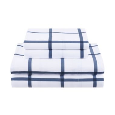 Simply Essential&trade; Block Plaid 7-Piece Full/Full XL Comforter Set in Navy. View a larger version of this product image.