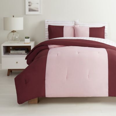 Simply Essential&trade; Vertical Colorblock 7-Piece Full/Full XL Comforter Set in Burgundy/Pink