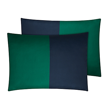Simply Essential&trade; Vertical Colorblock 7-Piece Full/Full XL Comforter Set in Green/Navy. View a larger version of this product image.