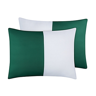 Simply Essential&trade; Vertical Colorblock 7-Piece Full/Full XL Comforter Set in Green/White. View a larger version of this product image.