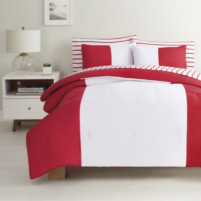 Simply Essential&trade; Vertical Colorblock 5-Piece Twin/Twin XL Comforter Set in Red/White