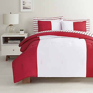Simply Essential&trade; Vertical Colorblock 5-Piece Twin/Twin XL Comforter Set in Red/White. View a larger version of this product image.