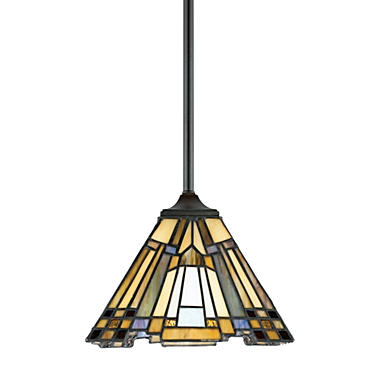 Quoizel&reg; Inglenook&reg; 1-Light Mini Pendant with Tiffany Glass Shade and Valiant Bronze Finish. View a larger version of this product image.