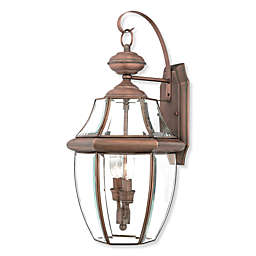 Quoizel® Newbury 2-Light Outdoor Fixture with Aged Copper Finish and Beveled Glass
