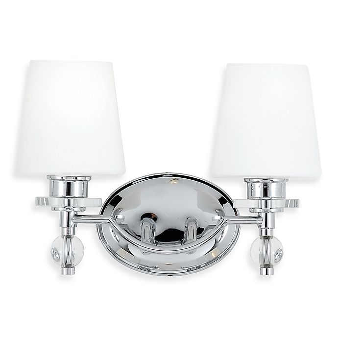 White Etched Glass Shade, Polished Chrome 2 Light Vanity