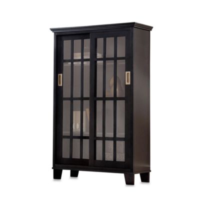 Meridian Sliding Glass Door Cabinet in Black | Bed Bath ...