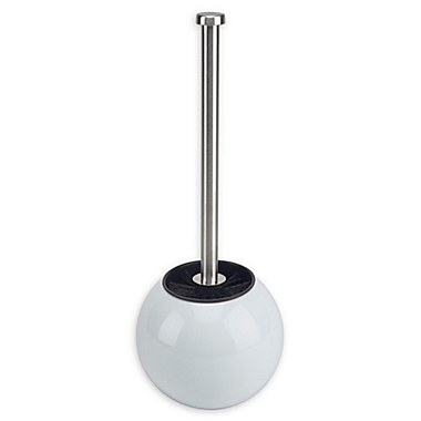 Bath Bliss Stainless Steel Toilet Brush with Globe Design Holder in White. View a larger version of this product image.