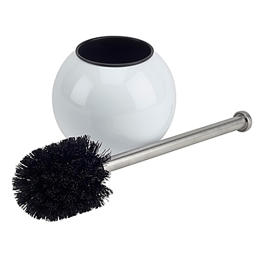 Bath Bliss Stainless Steel Toilet Brush with Globe Design Holder in White. View a larger version of this product image.
